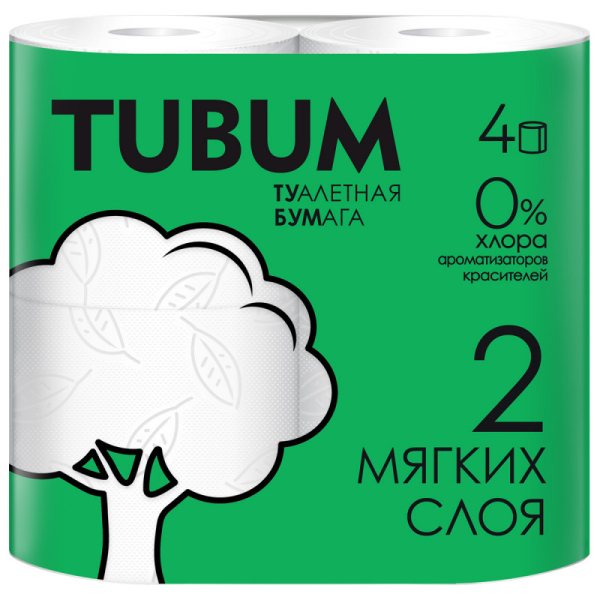 Бумага Туалетная «TUBUM» 2сл 4 рулона/