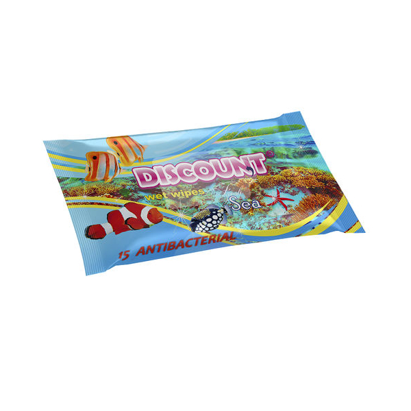 Салфетки влажные маленькие Discount 15шт/уп/152уп/кор