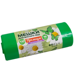 Мешки мусорные 120л 70x110см ПВД в рул. ПРЕМИУМ фисташка Ромашка /35мкм/10шт/уп/12уп/кор