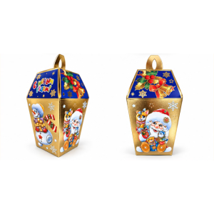 Коробка подарочная 500гр BOX-NG-2216 (синяя) ДМ и снеговик 7.5x7.5x23